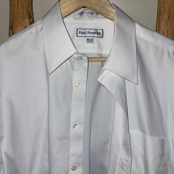 paul fredrick white dress shirts Comfort Stretch Non-Iron Solid Dress Shirt With Contrast Trim